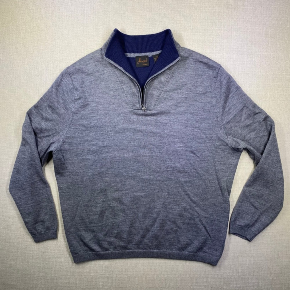 Jos. A. Bank Mens XL Gray Merino Wool Blend Quarter Zip Pullover Sweater